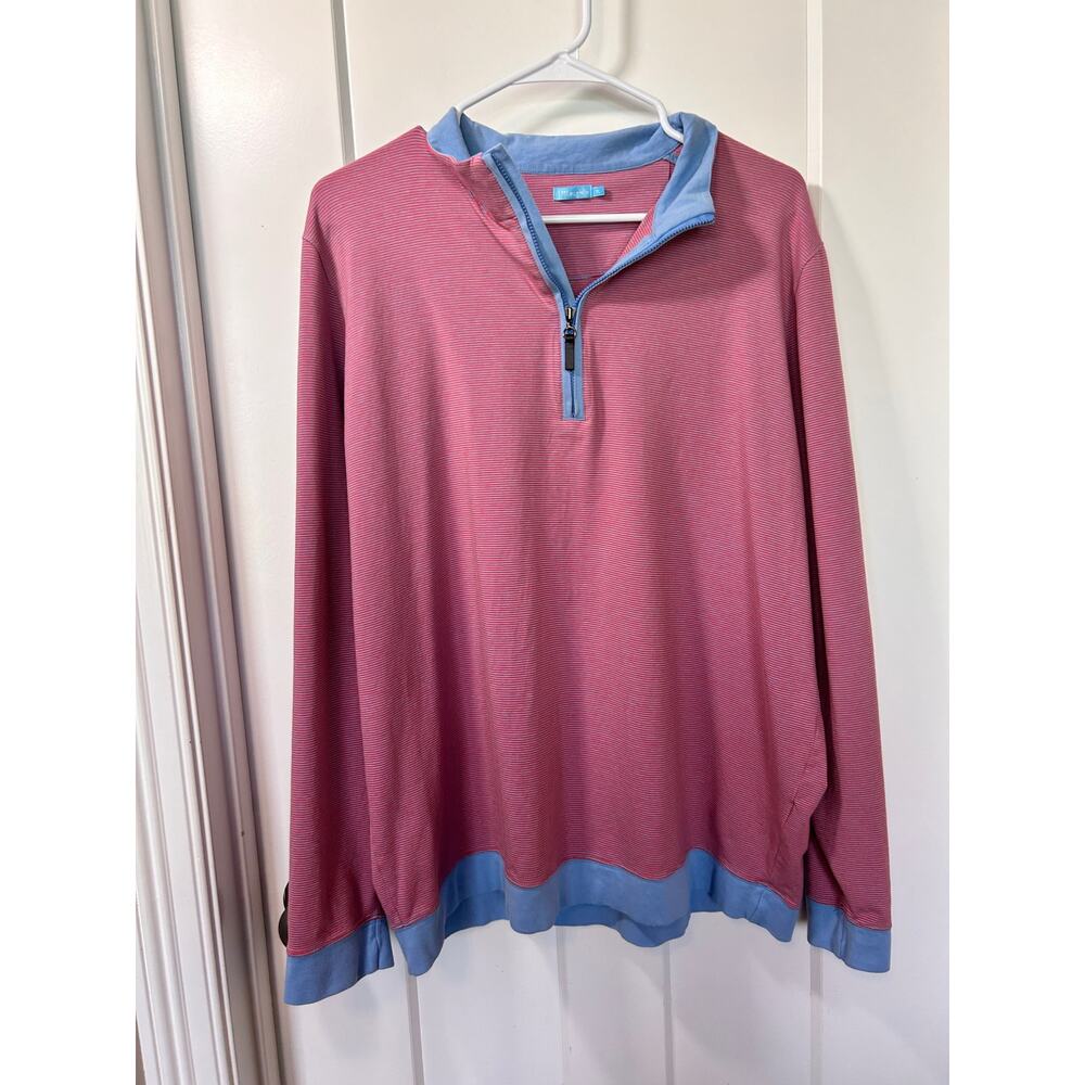 J. McLaughlin Men Stripe Quarter Zip Pullover Sweatshirt Stretch Red Blue SZ‎ XL